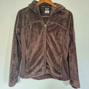 Columbia Titanium Fuzzy Brown Full Zip Cozy Hoodie Jacket Large